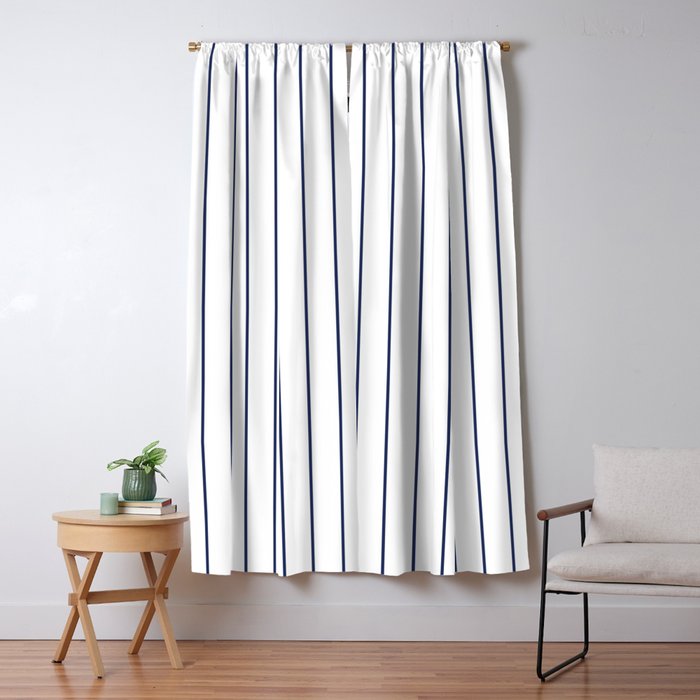Classic Blue Baseball Stripe Lines On White Window Curtain