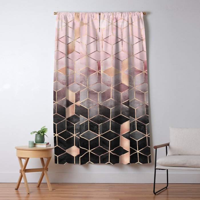 Pink And Grey Gradient Cubes Window Curtain