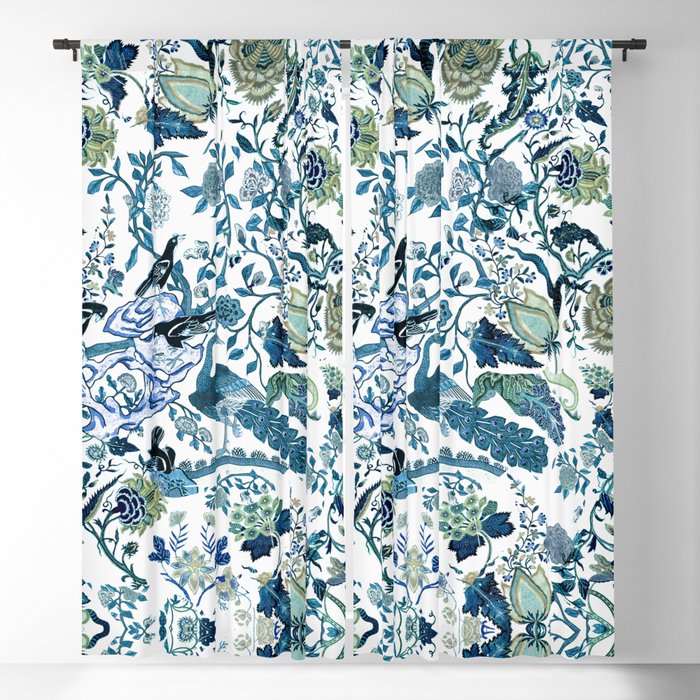 Blue Vintage Chinoiserie Flora Window Curtain