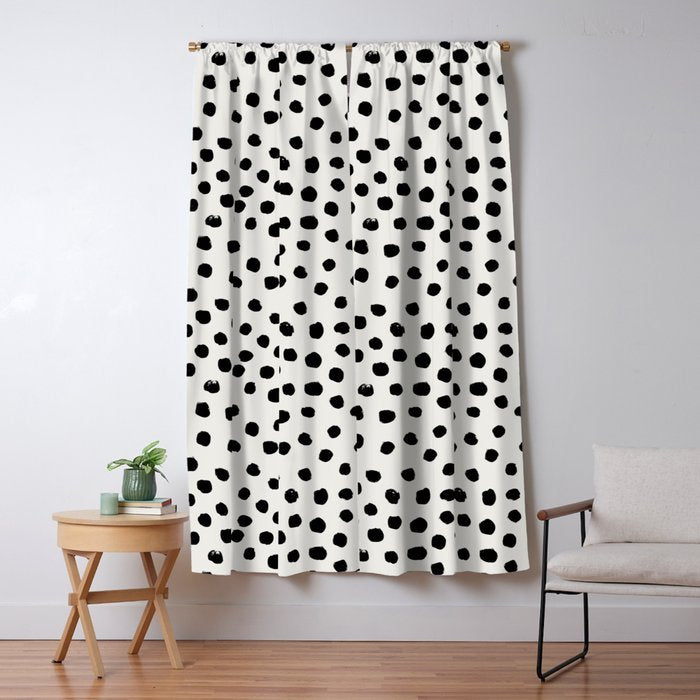 Preppy Brushstroke Free Polka Dots Black And White Spots Dots Dalmation Animal Spots Design Minimal Window Curtain