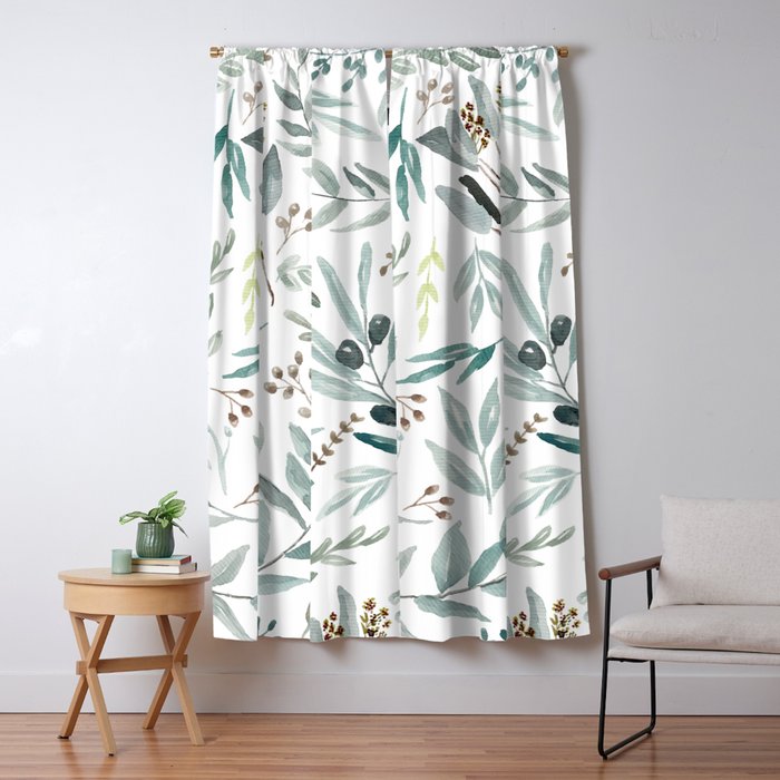 Botanical Eucalyptus Leaves Pattern Window Curtain