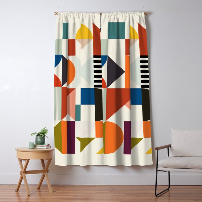Mid Century Retro Shapes Geometric Window Curtain