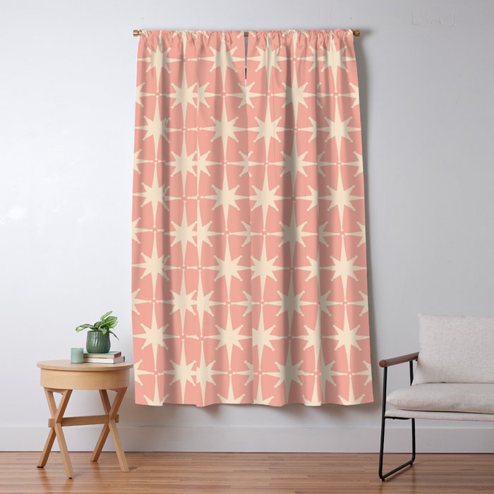 Atomic Age 1950s Retro Starburst Pattern In Cream And Blush Pink  Window Curtain