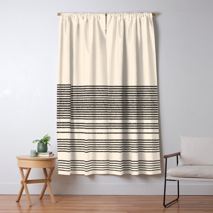 Organic Stripes - Minimalist Textured Line Pattern In Black And Almond Cream Window Curtain