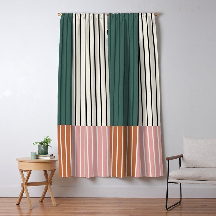 Color Block Line Abstract V Colorful Retro Window Curtain