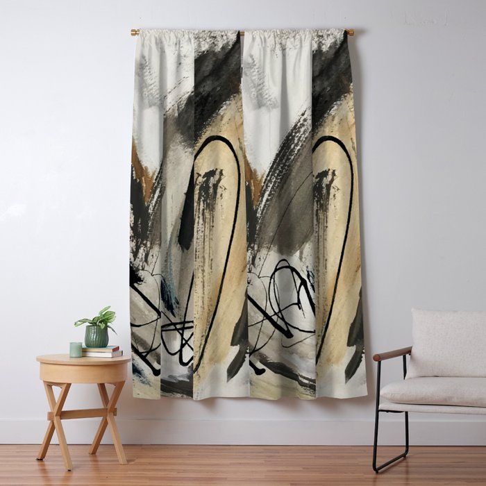 Drift [5]: A Neutral Abstract Mixed Media Piece In Black, White, Gray, Brown Window Curtain