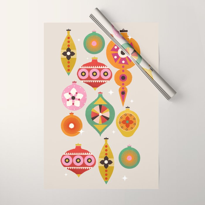 Christmas Tree Retro Ornaments Wrapping Paper