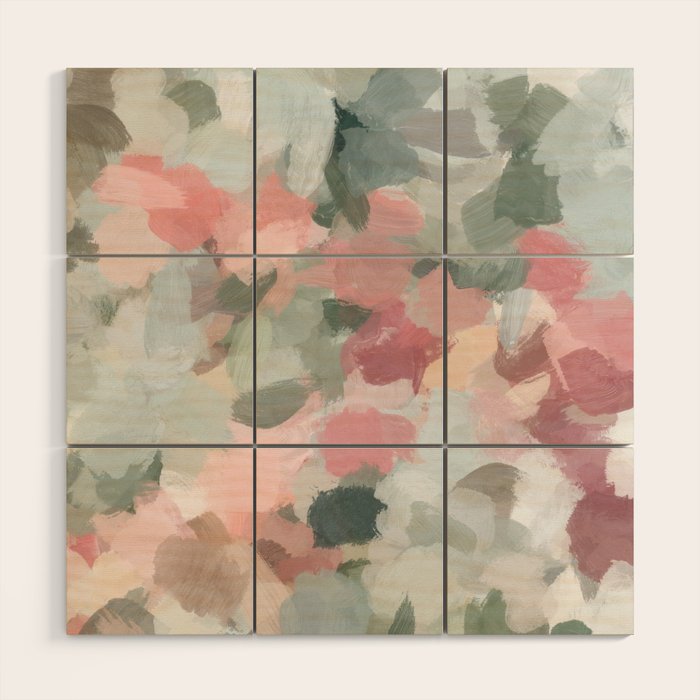 Tropical Winds - Blue Sage Green Coral Pink Flowers In The Abstract Nature Painting Art Print Wood Wall Art