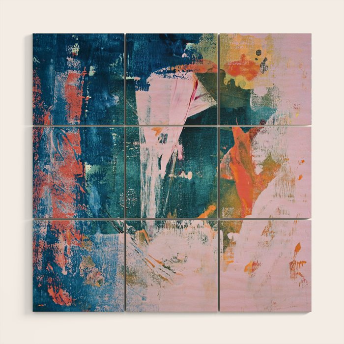 The Sword In The Stone: A Vibrant Abstract Painting In Blues Pink And Yellow By Alyssa Hamilton Art  Wood Wall Art