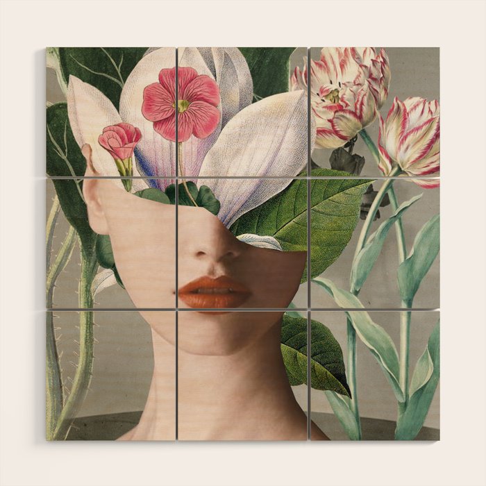 Floral Portrait /Collage 2 Wood Wall Art