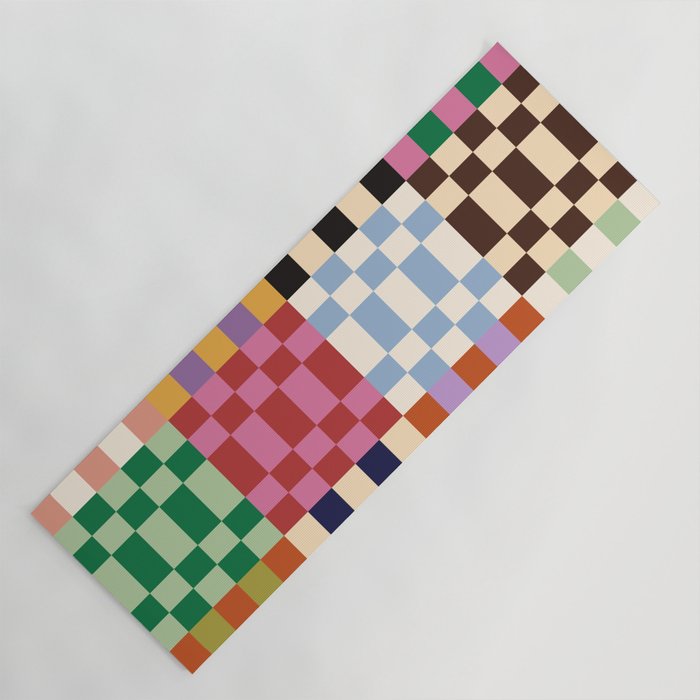 Retro 70s Colorful Patchwork Checkerboard Yoga Mat