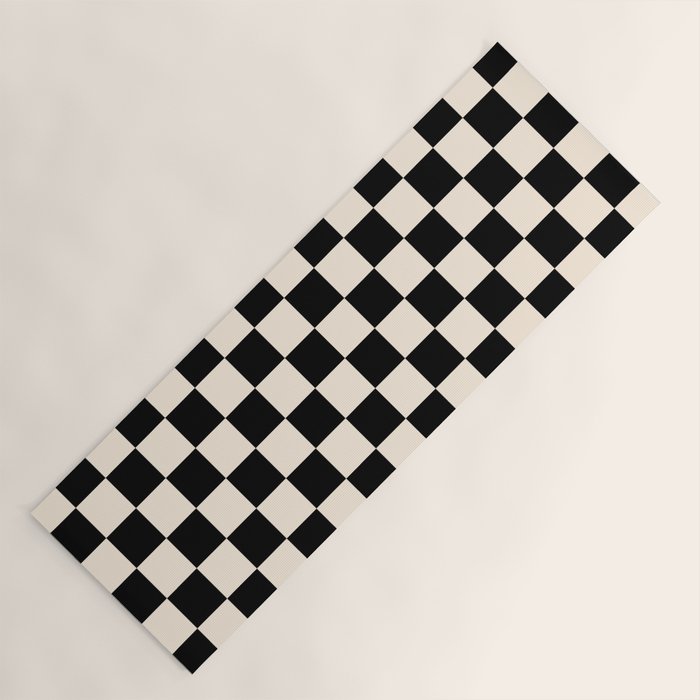 Checkerboard Mini Check Pattern In Black And Almond Cream Yoga Mat