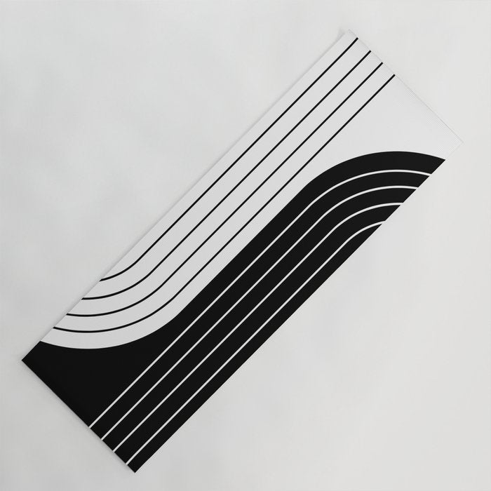 Two Tone Line Curvature Viii Black And White Modern Arch Abstract Yoga Mat