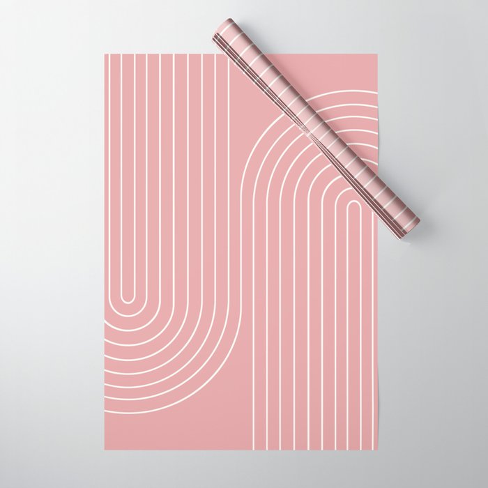 Minimal Line Curvature X Pink Mid Century Modern Arch Abstract Wrapping Paper