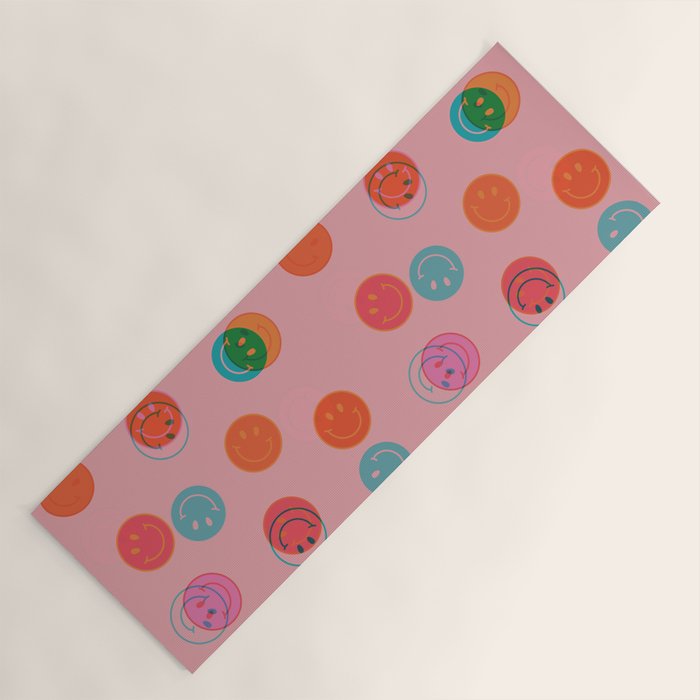 Smiley Face Stamp Print In Pink Yoga Mat