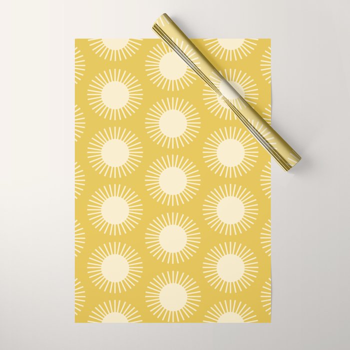 Boho Summer Sun Pattern Iv Bright Yellow Wrapping Paper
