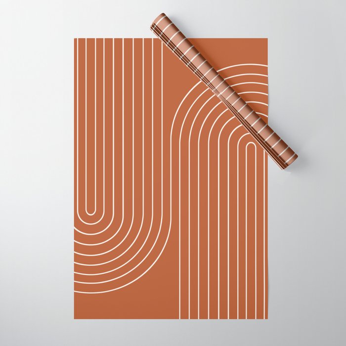 Minimal Line Curvature Ix Red Mid Century Modern Arch Abstract Wrapping Paper