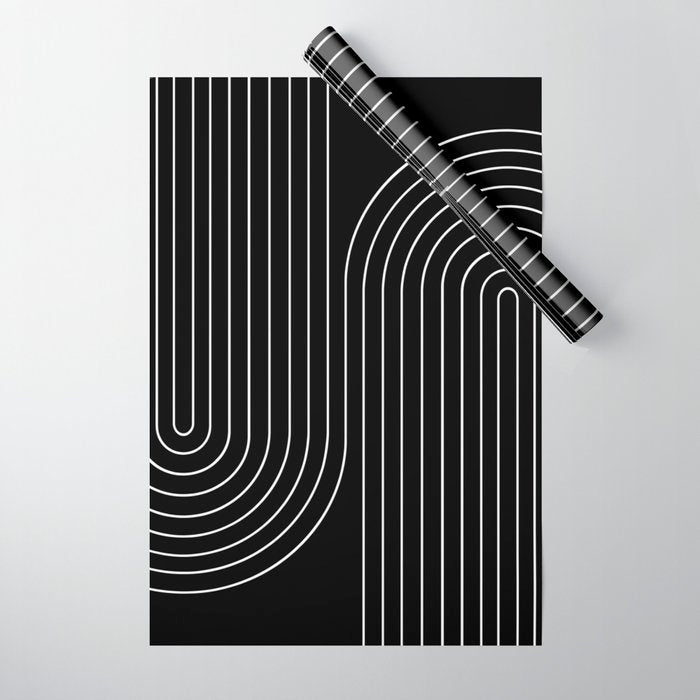 Minimal Line Curvature Ii Black And White Mid Century Modern Arch Abstract Wrapping Paper