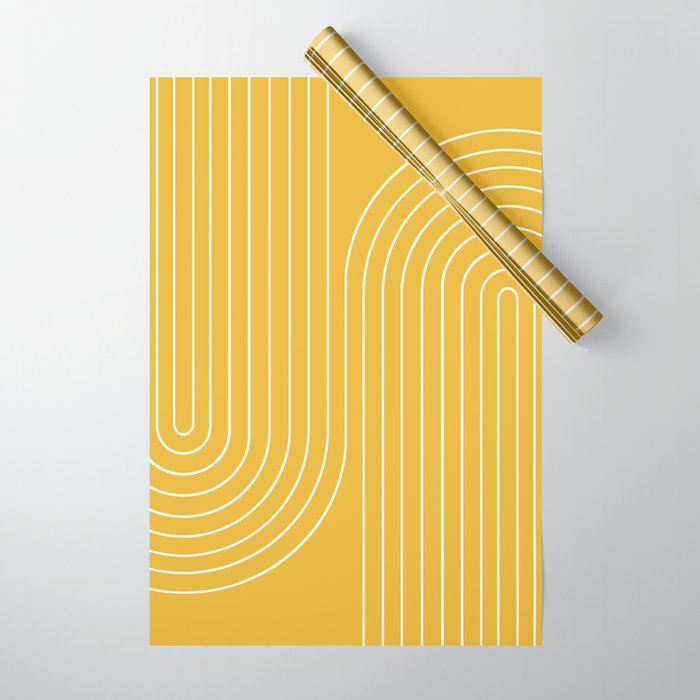 Minimal Line Curvature Viii Golden Yellow Mid Century Modern Arch Abstract Wrapping Paper