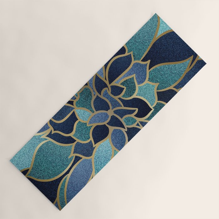 Festive, Floral Prints, Navy Blue, Teal And Gold Yoga Mat