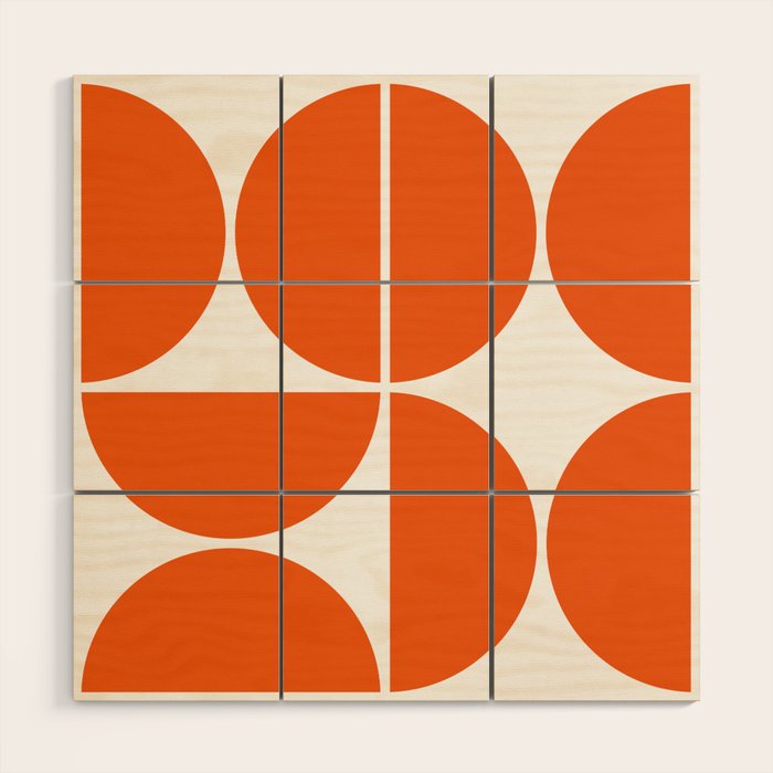 Mid Century Modern Orange Square Wood Wall Art