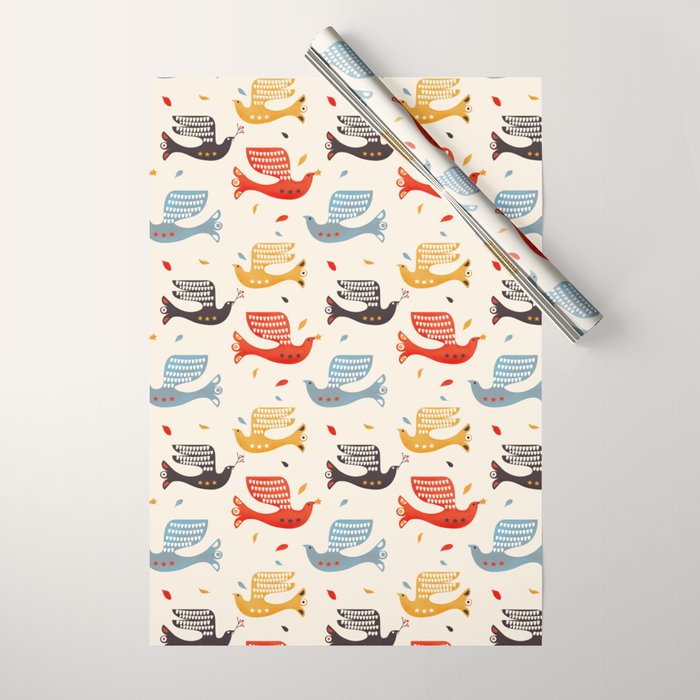 Festive Birds Retro Pattern Wrapping Paper