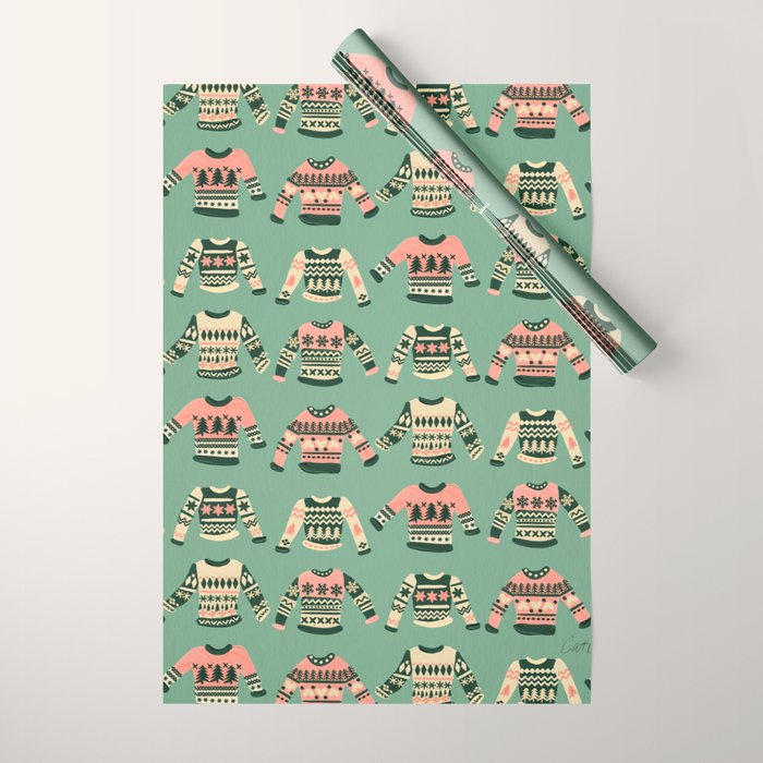 Christmas Sweaters - Vintage Blush Mint Palette Wrapping Paper