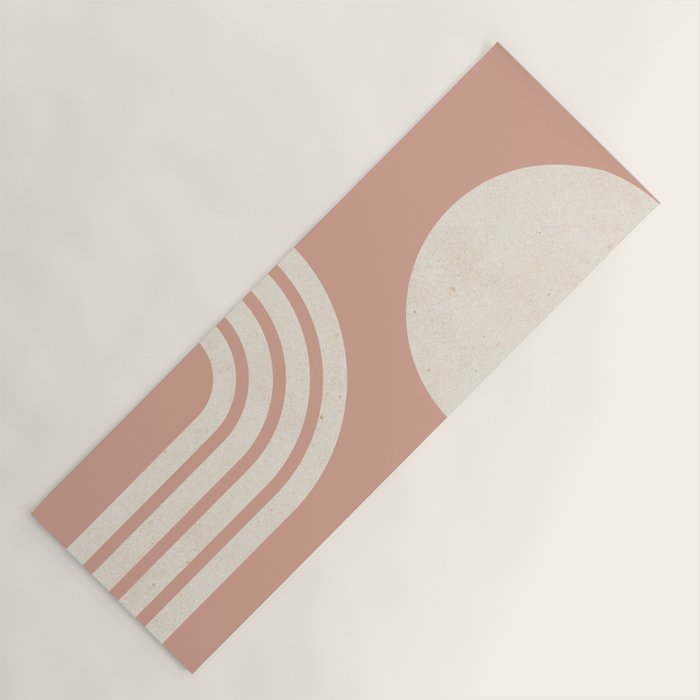 Mid Century Modern Dust Pink Sun And Rainbow Yoga Mat