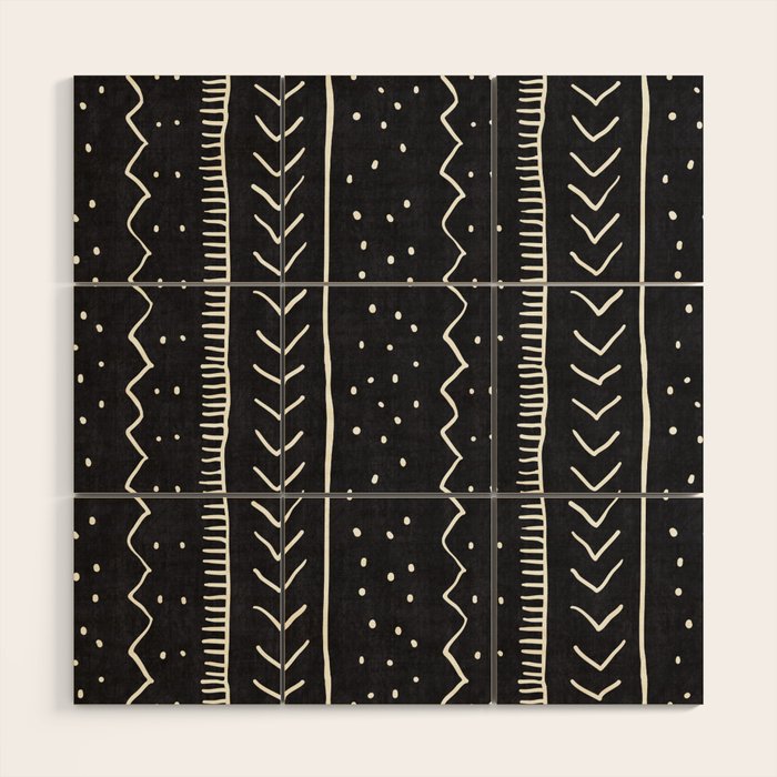Cute Geometric Stripe In Black And White Wood Wall Art