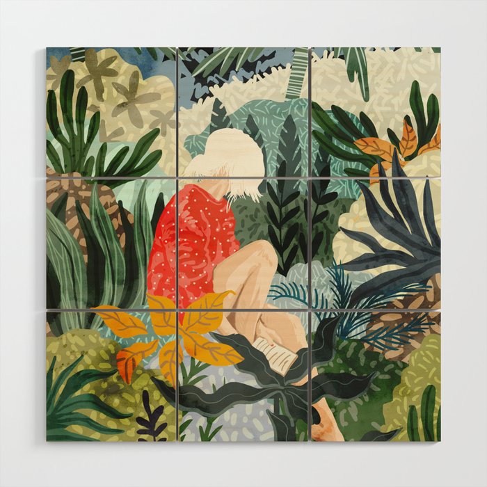 The Distracted Reader | Mindfulness Solo Travel | Bohemian Jungle Botanical Mood | Nature Book Lady Wood Wall Art