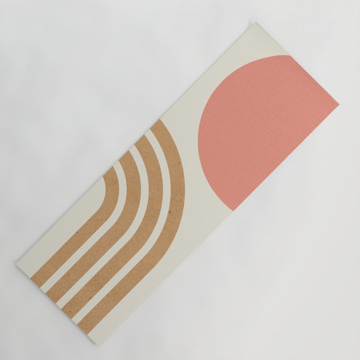 Mid Century Modern Pink Sun And Rainbow Yoga Mat