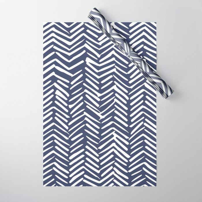 Boho Herringbone Pattern, Navy Blue And White Wrapping Paper