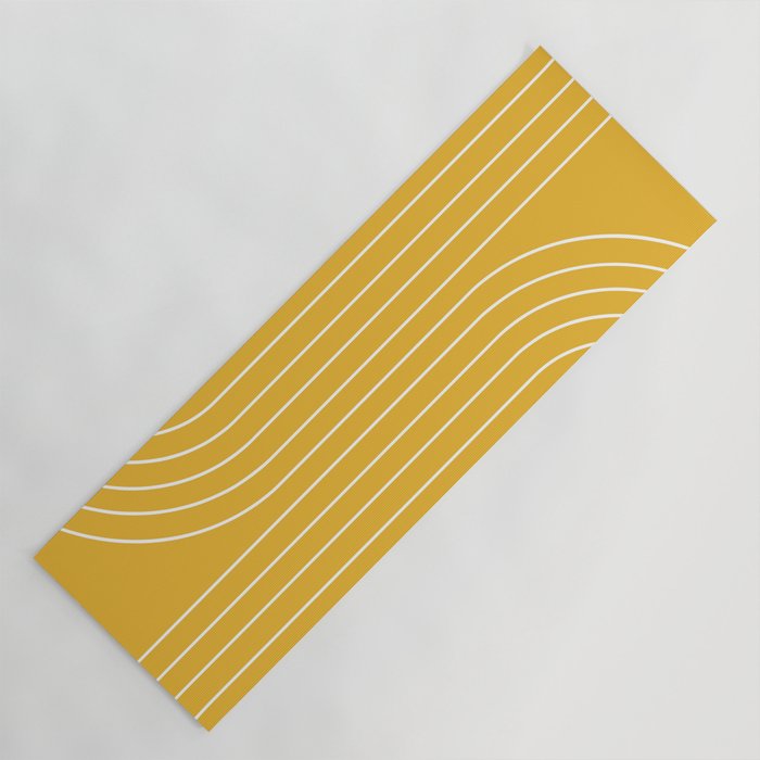 Minimal Line Curvature Viii Golden Yellow Mid Century Modern Arch Abstract Yoga Mat