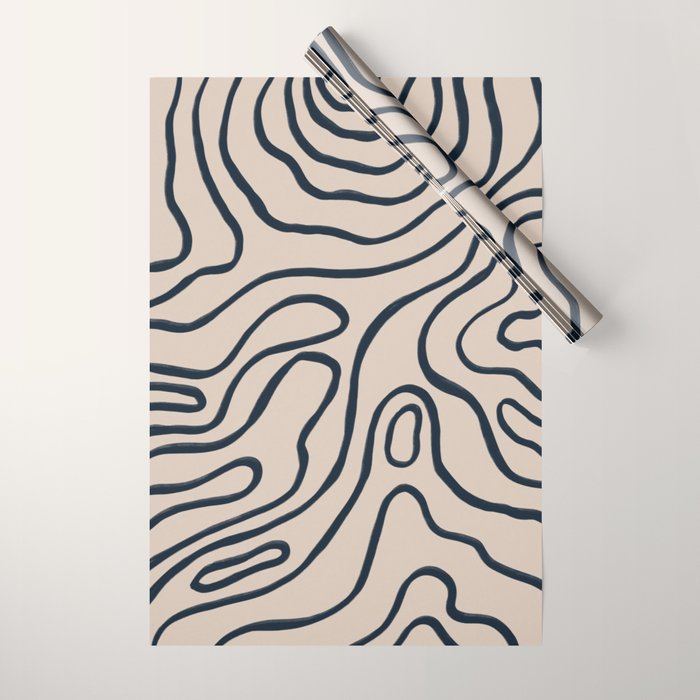 Topographic Map / Nude & Dark Blue Wrapping Paper