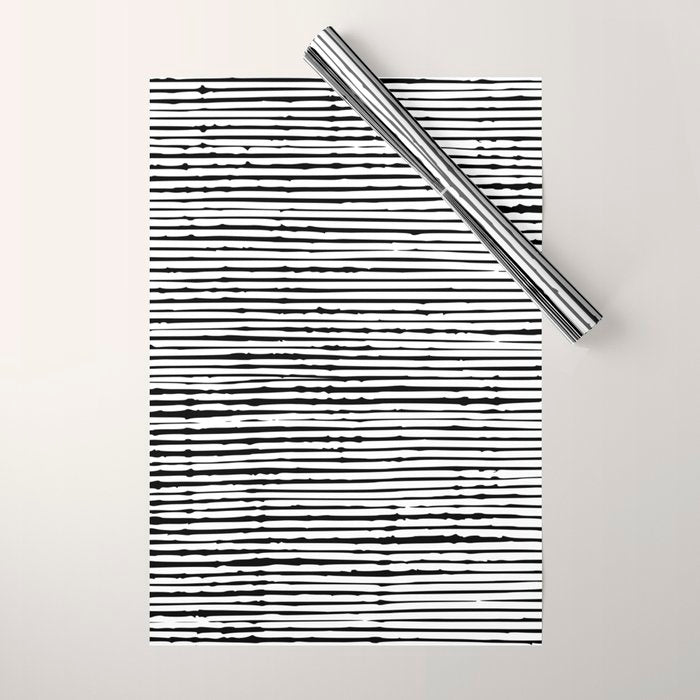 Rustic, Abstract Stripes Pattern, Black And White Wrapping Paper