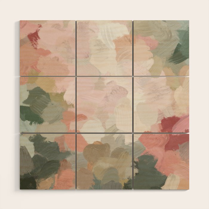 Time To Bloom - Forest Green Fuchsia Blush Pink Abstract Flower Spring Painting Art Wood Wall Art