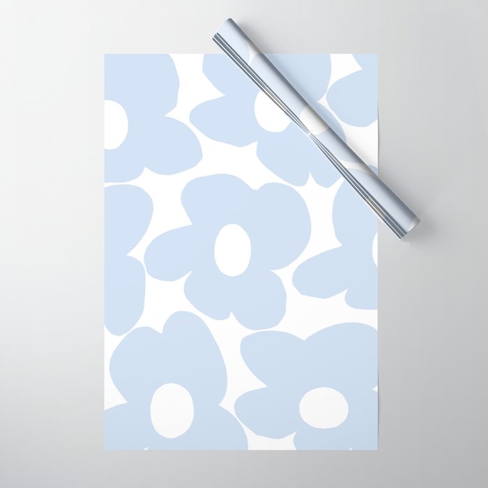 Large Baby Blue Retro Flowers White Background #Decor #Homestorie #Buyart Wrapping Paper