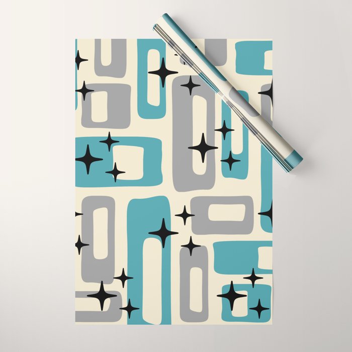 Mid Century Modern Decoration Kitsch 223 Blue And Gray Wrapping Paper