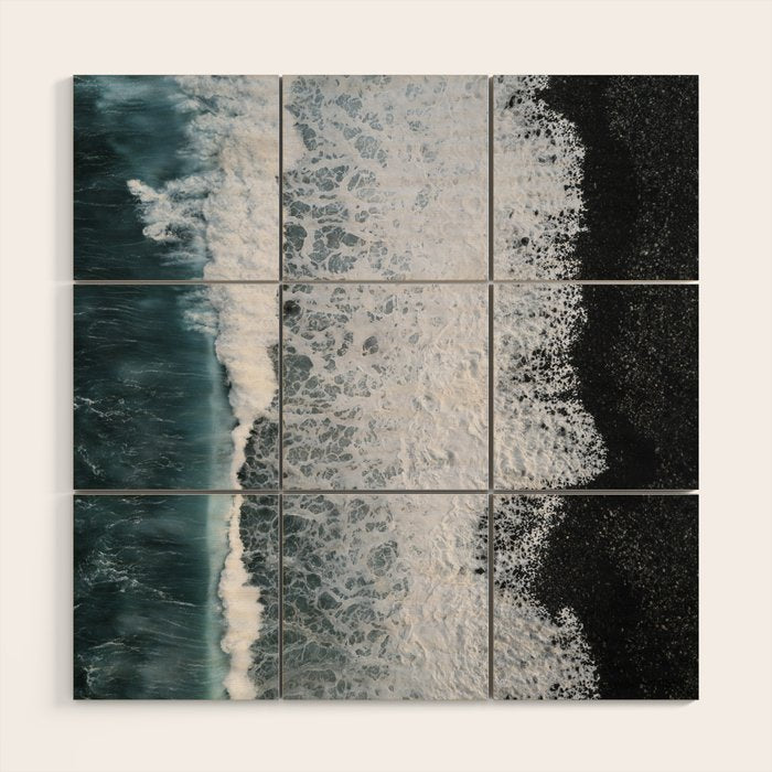 Waves From Above On A Black Sand Beach Wood Wall Art