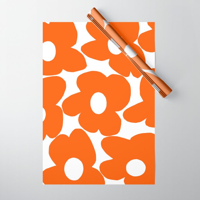 Orange Retro Flowers White Background #Decor #Homestorie #Buyart Wrapping Paper