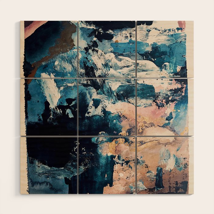 Sweetly: A Bohemian, Abstract Work On Paper In Blue, Pink, White, And Gold Wood Wall Art