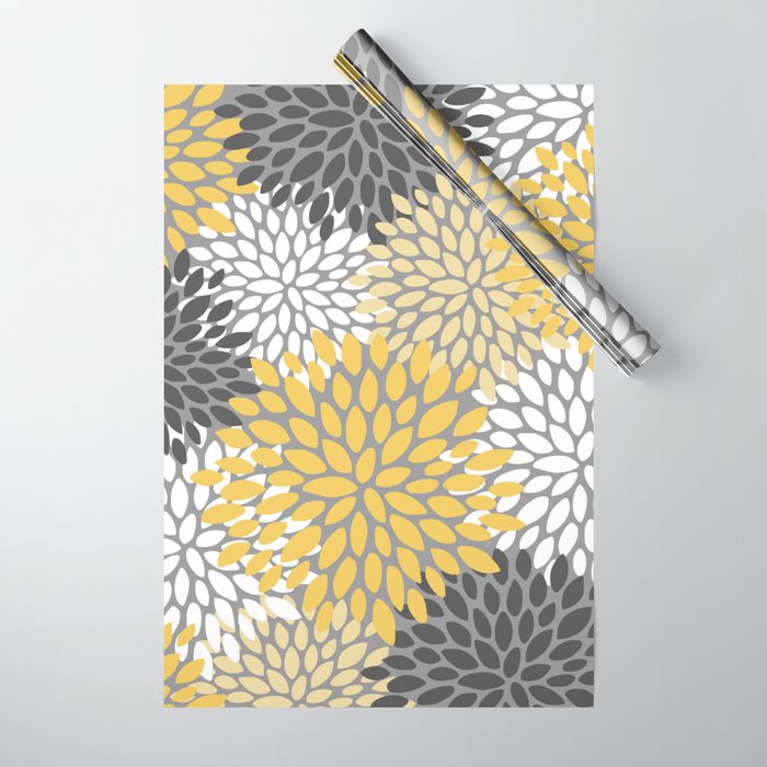 Modern Elegant Chic Floral Pattern, Soft Yellow, Gray, White Wrapping Paper
