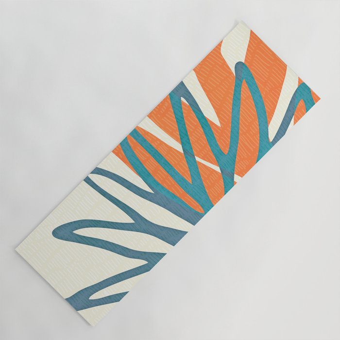 Mid Century Nature Print / Teal And Orange Yoga Mat