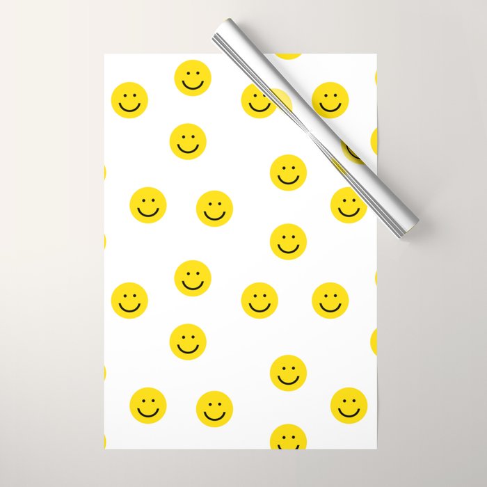 Smiley Faces White Yellow Happy Simple Smiley Pattern Smile Face Kids Nursery Boys Girls Decor Wrapping Paper
