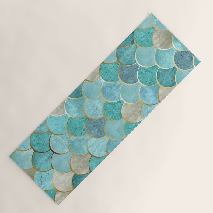 Moroccan Mermaid Fish Scale Pattern, Aqua,Teal Yoga Mat