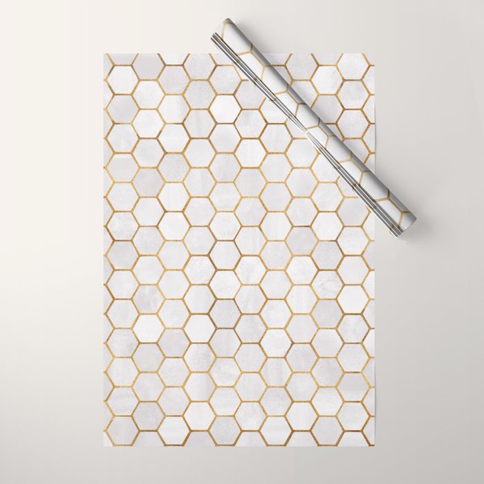 Neutral Geometric Hexagon Pattern Wrapping Paper