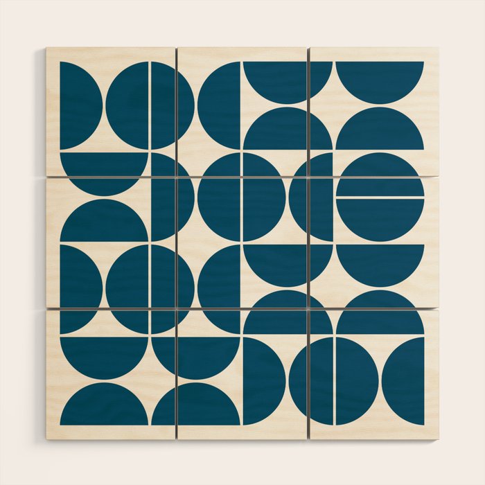 Mid Century Modern Geometric 04 Blue Wood Wall Art