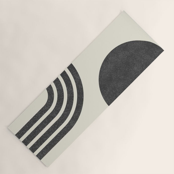 Mid Century Modern - Sun And Rainbow Black And White Yoga Mat