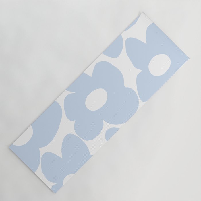 Large Baby Blue Retro Flowers White Background #Decor #Homestorie #Buyart Yoga Mat