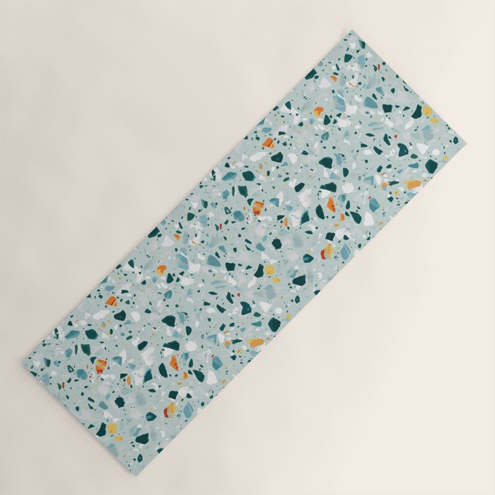 Mint Terrazzo, Eclectic Marble Texture Pattern, Colorful Neutral Pastel Illustration, Floor Tiles Yoga Mat